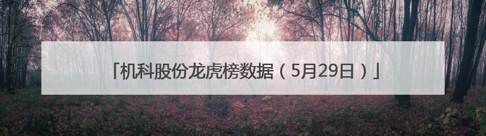 机科股份龙虎榜数据（5月29日）